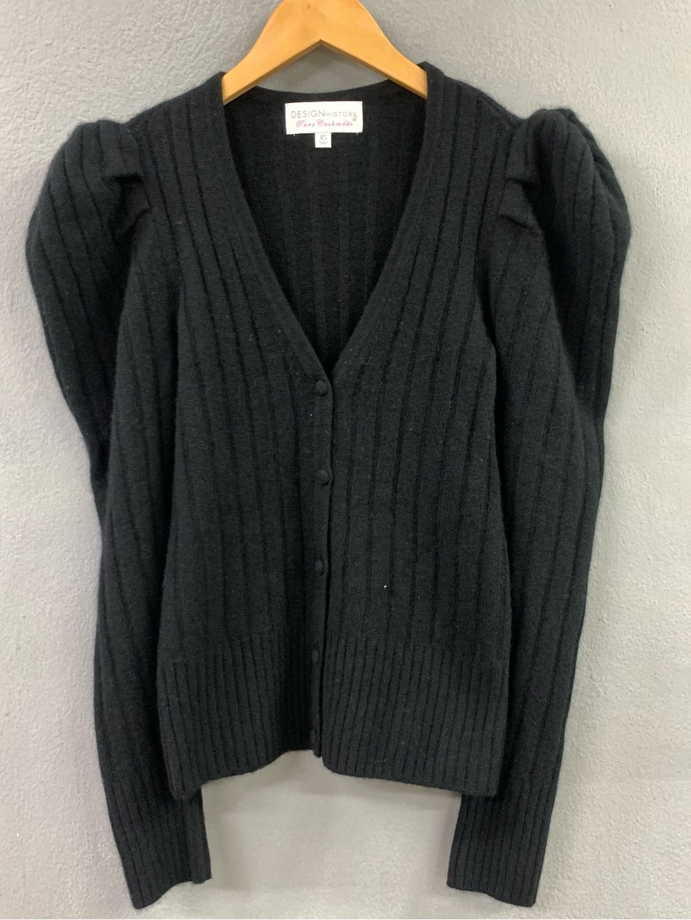 Design History Puff sleeve cashmere button up cardigan